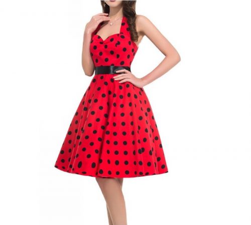 halterneck klänning röd svart big dot modell