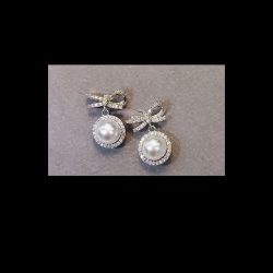 Pärlörhänge med silver rosett retro 50 tal
