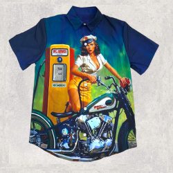 Herrskjorta marinblå motorcycel lady sval sommarskjorta Plus Size