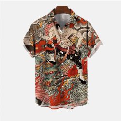 Herrskjorta japans drake sval sommarskjorta Plus Size