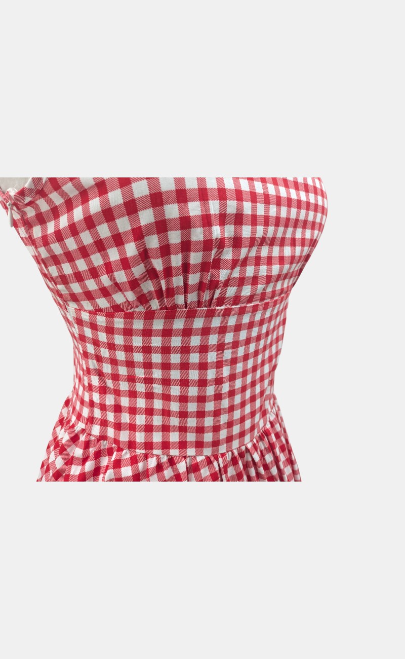 Rödvitrutig retro klänning i bomull – Vintageinspirerad 50-talsklänning - Bild 4