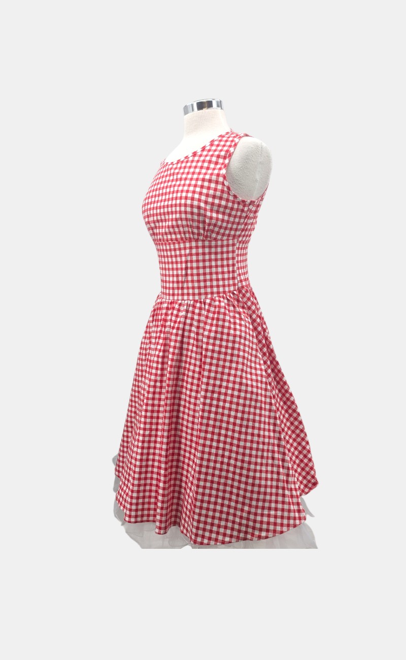 Rödvitrutig retro klänning i bomull – Vintageinspirerad 50-talsklänning - Bild 3